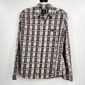 Jack + Sage Nepali Flannel Shirt Mens Size Medium Cream Blue Plaid Button Front